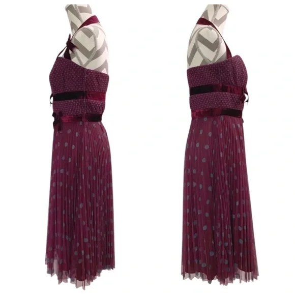 NWOT BETSEY JOHNSON 💋Dark Purple Burnout Aqua Polka Dot Halter Strap Dress